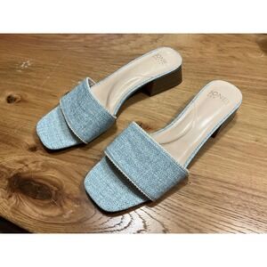 Jones New York Women Light Blue Pearl Trim Square Toe Low Block Heel Slide Mules